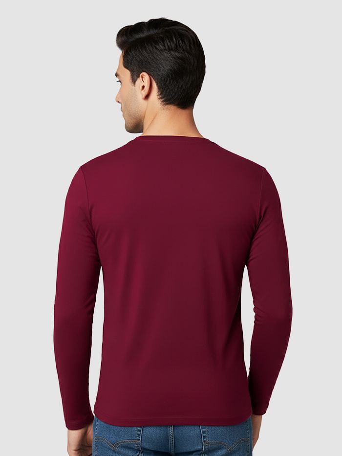 Plain Burgundy Full Sleeves T-shirt - Image 2