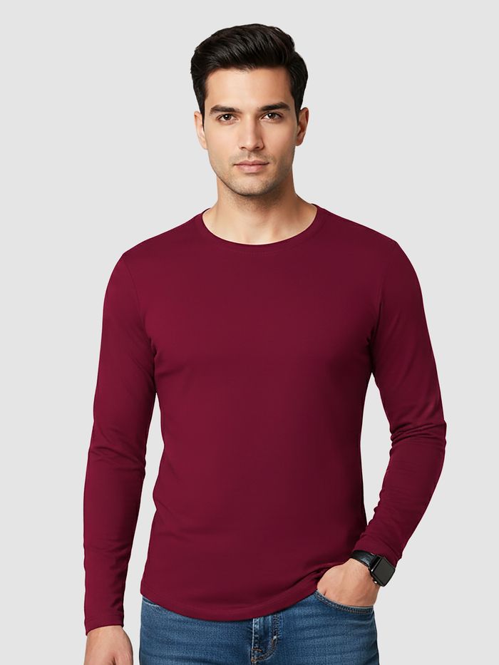 Plain Burgundy Full Sleeves T-shirt