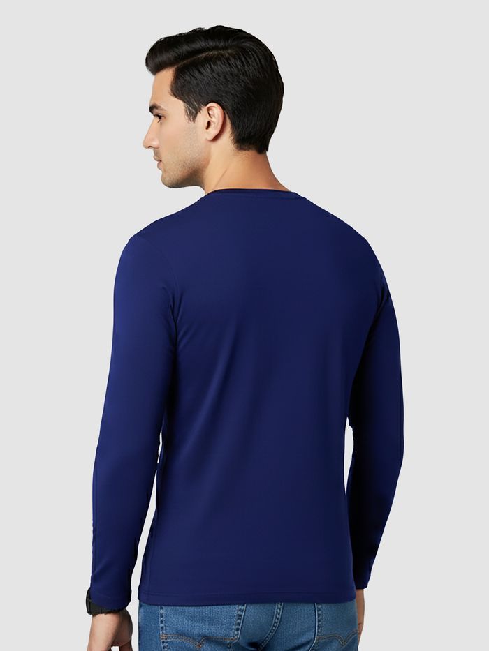 Plain Navy Blue Full Sleeves T-shirt - Image 2