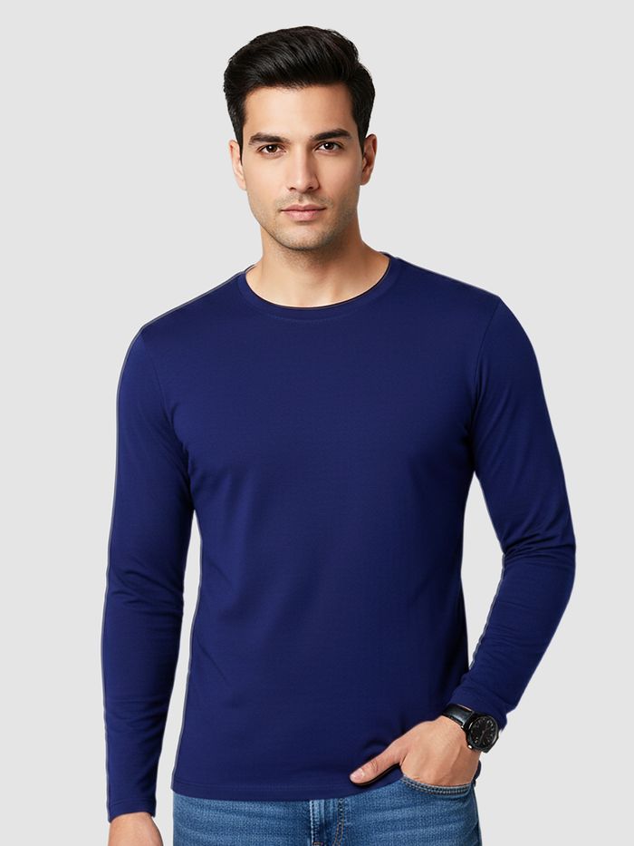 Plain Navy Blue Full Sleeves T-shirt