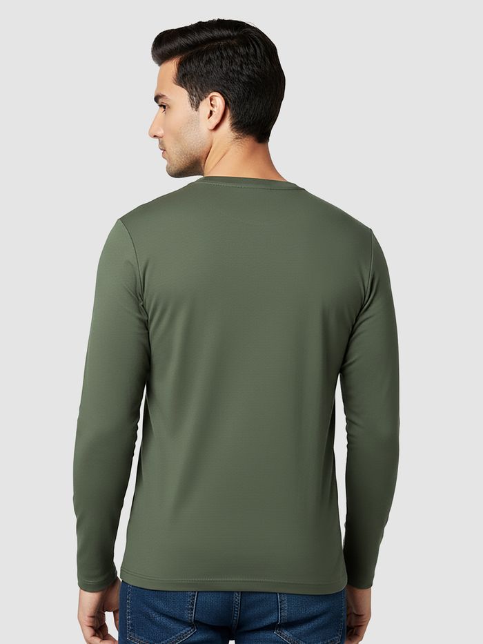 Plain Olive Green Full Sleeves T-shirt - Image 2