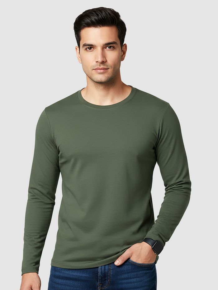 Plain Olive Green Full Sleeves T-shirt