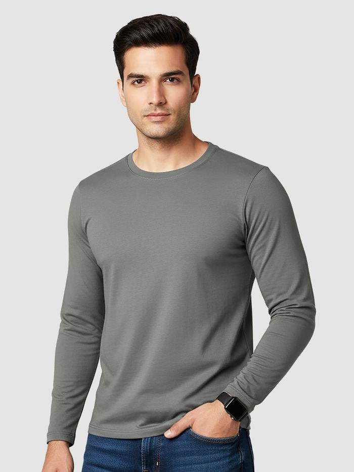 Plain Space Grey Full Sleeves T-shirt