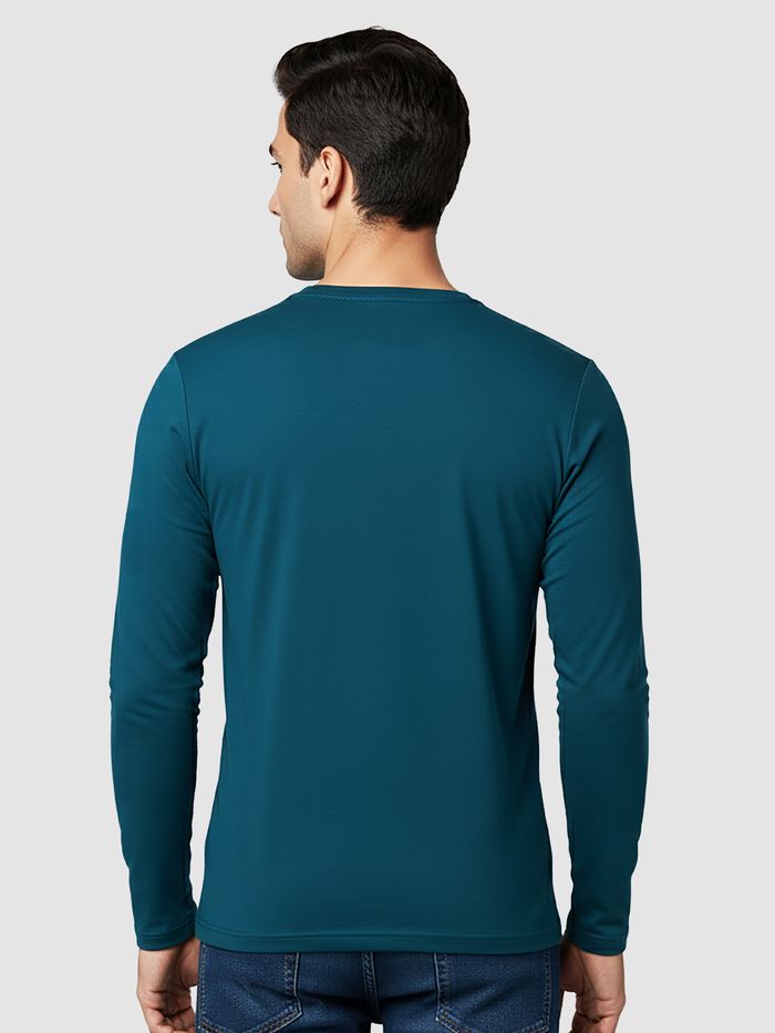 Plain Teal Blue Full Sleeves T-shirt - Image 2