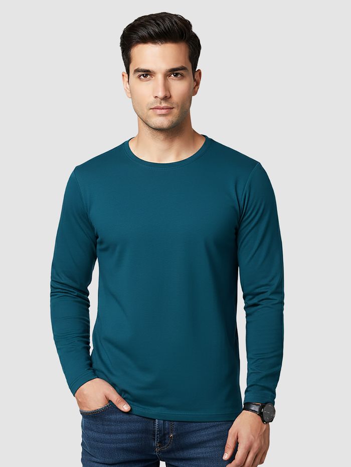 Plain Teal Blue Full Sleeves T-shirt