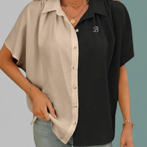 Korean Style Short Sleeve Oversized Button Down | Plus Size Workwear Top for Office & Casual Wear
